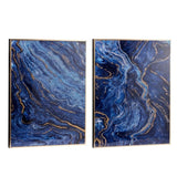 Set of 2 Blue and Gold Framed Art Panels, Unique Marbled Design, 30.5" x 40" W2078130282