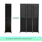 ZUN 3 Panel Room Divider 6Ft Wood Folding Privacy Screen Black Room Separator Free Standing Wall W1757122143