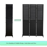 ZUN 3 Panel Room Divider 6Ft Wood Folding Privacy Screen Black Room Separator Free Standing Wall W1757122143