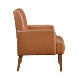 Mid-Century Modern Design Accent Chair Brown Faux Leather Upholstery Walnut Finish Solid Wood 1pc B011P256603