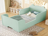 Toddler Floor Bed Frame, Cot Bed for Boys and Girls Ages 3-6, Bear Shape Toddler Bed, Green W1580P373256