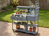 (With Assembly Video) 62.3'' Patio Kitchen Island Solid Wood Kitchen Cart with Stainless N717P417963E