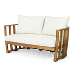 ZUN Outdoor Acacia Wood Loveseat and Coffee Table Set with Cushions, Teak, Beige 70457.00BGE