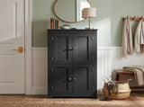 4-Door Vertical-Grain MDF Painted Bathroom Cabinet 23.62*11.81*43.31in Black 01139214