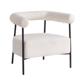 Modern Boucle Fabric Upholstered Accent Chair, Curved Armchair with Black Metal Frame, White N765P236503W
