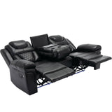 Home Theater Seating Manual Recliner Chair with Center Console and LED Light Strip for Living Room, WF310727AAB