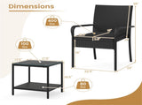 3-Piece Patio PE Wicker Bistro Set, Tempered Glass 2-Tier Side Table Outdoor Chair Set-Black 48421779