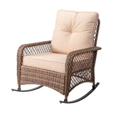 Rattan rocking chair with sparse backrest, brown rattan, beige cushion 01872444