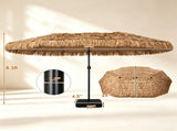 15 x 9 FT Double-Sided Solar LED Patio Umbrella, 144 LEDs 12 Modes Outdoor Thatch Umbrella with 65739104