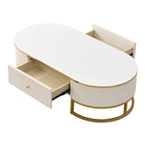 ZUN Modern Oval Coffee Table with Drawers,Curved Profile Design, Gold Metal Decor, Center Table for N735P192897K