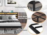 Full Size Metal Platform Bed Frame with Wooden Headboard and Footboard with USB LINER, LED Lights, W311P416241