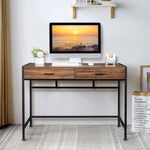 ZUN 106*50*75cm Retro Wood Table Top Black Steel Frame Particle Board Two Drawers Computer Desk Can Be 49804738