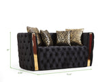 Button Tufted Loveseat with Velvet Fabric and Gold Accent in Black B00961119