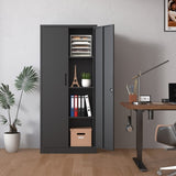 ZUN 71"H Metal Garage Storage Cabinet, Black Tool Steel Locking Cabinet with Doors and 3 Shelves, Tall 81017127