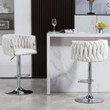 ZUN 360&deg; Fabric cover Swivel Bar Stools Set of 2, Adjustable Counter Height Bar Chairs with Woven Back & W2215P184992