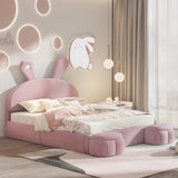 Full Size Upholstered Platform Bed with Cartoon Ears Shaped Headboard and Light, Pink N709P195300H