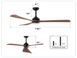 62" 3PCS Solid Wood Blades Ceiling Fan with Lights Remote Control,Quiet DC Motor 3 Blade Ceiling W3596P460843
