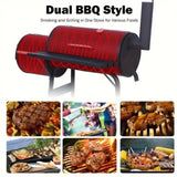 ZUN Charcoal Barbecue Grill with Offset Smoker, Metal Iron Barrel BBQ Trolley with Storage Shelves 97964244