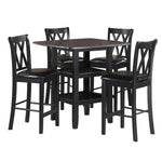 ZUN Black Finish 5pc Counter Height Set Dining Counter Height Table with Lower Shelves and 4x Chairs Set B011P194586