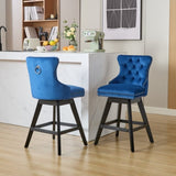 Swivel Velvet Barstools with Button Tufted Decoration and Wooden Legs, and Chrome Nailhead Trim, W1143P241331