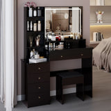 41" Large Size Left Bedside Cabinet Vanity TableCushioned Stool, Extra Large Touch Control LED W3258P296780