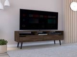 Tv Stand for TVs up 52", Three Open Shelves, Two Flexible Drawers, Dark Walnut B097133050