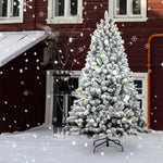 ZUN 7.5ft Snow-Flocked Artificial Christmas Tree with Pine Cones, Prelit Xmas Trees, Hinged Easy 68351185