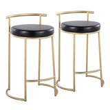 Round Fuji 26" Contemporary Fixed-Height Counter Stool in Gold Metal and Black Faux Leather by B202P222105