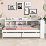 ZUN Twin Bed with L-shaped Bookcases,Drawers ,White 06066323