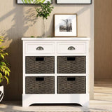 Rustic Storage Cabinet with Two Drawers and Four Classic Rattan Basket for Dining Room/Living Room 05936354