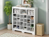 Sleek Design 24 Shoe Cubby Console, Modern Shoe Cabinet with Curved Base, Versatile Sideboard with 40496724