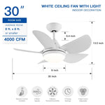 ZUN 30 In Intergrated LED Ceiling Fan Lighting with White ABS Blade W1367P182806