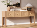 Geometric Carved Console with 3 Soft-Close Drawers, Fluted Leg Details, Entryway Sofa N759P433572T