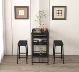 Dining Table Set for 2 with 3 Large Storage Shelves, Kitchen Stools Upholstered PU Leather, 3 Piece W2129P297195