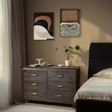 Brown MDF with solid wood veneer 120*40*80 Double row six drawer chest of drawers 88787047