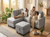 Modern Gray L-Shaped Sectional Sofa, Contemporary Upholstered Living Room Couch, Deep Comfortable B2771P498533