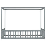 Twin Size Canopy Frame Floor Bed with Fence, Guardrails,Grey W504P143277