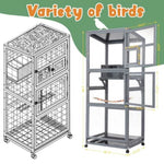 ZUN Wood Bird Cage with Universal Wheels-Gray W2181P200971