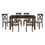 ZUN Dark Chery Finish Wooden Dining Set 7pc Dining Table and Beige Side Chairs Transitional Kitchen B011P144388