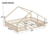Queen Size Montessori Kids Floor Bed Frame, Playhouse Bed with Triangle Roof Frame, FullSurround 65737078