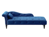 Aijia 60.6" Velvet Chaise Lounge Buttons Tufted Nailhead Trimmed Solid Wood Legs with 1 Pillow,Blue W111740809