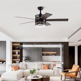 ZUN 52-inch 5-blade Lighted Ceiling Fan with Remote Control , Glass Shade --Matte W1592P162583