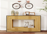 Modern Contrast Console Table with Layered Wood Frame and Black Top W3123P369227
