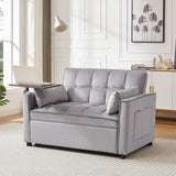 Grey Velvet Loveseat Sleeper Sofa Bed with Side Table W588132116