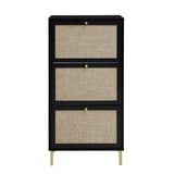 Rattan 3 Door Shoe Rack, Freestanding Modern Shoe Storage Cabinet, for Entryway W688P211263