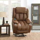 ZUN ACME Omarion Power Recliner w/Lift, Heating & Massage, Brown Leather Aire LV02997