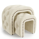 ZUN Portable Foot Stool Set Of 2 Soft White Beige Velvet Ottoman For Living Room Couch Rustic Rivets W1828P179111