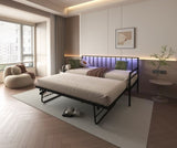 Twin Daybed with RGB LED Lights & Charging Station, Height Adjustable Day Bed Frame with Trundle, W2129P244576