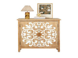 Rustic Wooden Accent Cabinet with Floral Carved Doors, 2 - Door Storage Cabinet for Living Room, W2295P365012