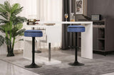 Round Storage Bar Stool Set of 2, Blue Linen Height Adjustable Barstool, 360&degCounter Height Swivel W2200P196799